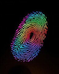 Vivid Neon Fingerprint Scan Representing Security Technology and Biometrics