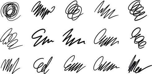 Collection of unique hand drawn scribbles and signatures