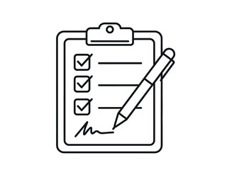Fototapeta premium A simple line drawing depicts a clipboard with checkboxes a pen and a signature high quality