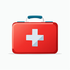 Obraz premium Red first aid kit with white cross symbol, isolated white background