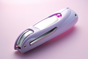 Purple futuristic technology gadget with glowing light on a pink background