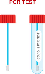 Covid-19 PCR Test Kit. PCR test vector symbols. Swab for Covid antigen test. Isolated vector drawing on white background.