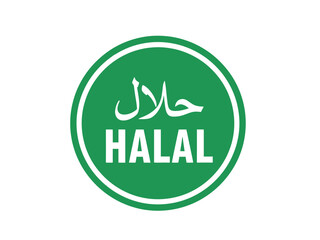 A vibrant green circular halal certification logo prominently displays arabic and english text high-quality professional