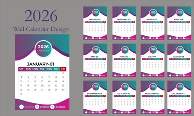 Creative modern and clean wall calender design template.