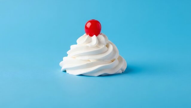 Delicious whipped cream dessert with cherry on top blue background for National Walker&rsquo;s Shortbread Day