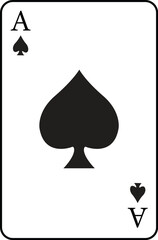 Ace of Spades Playing Card Illustration, Classic Black and White Vector Graphic for Casino Branding, Gambling Games, Magic Tricks, and Poker Night Design Projects, Isolated Card Symbol.