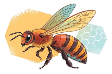 Obraz premium Illustration of a Bee With Detailed Features and Colorful Wings