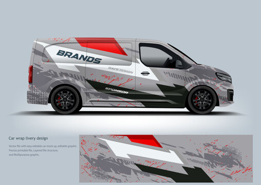 A clean red and white racing wrap featuring sharp lines and professional motorsport styling ideal for competitive branding.