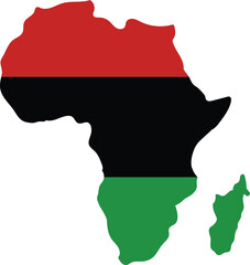 Obraz premium Africa Continent Map with Pan-African Flag Colors Red Black and Green, Symbol of African Unity, Heritage, and Civil Rights for Black History Month and Cultural Awareness Design Projects.