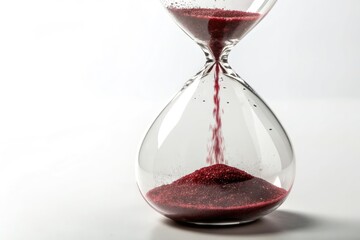 Hourglass Shows Red Sand Flowing From Top to Bottom Slowly