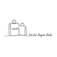 Continuous line drawing vector illustration of a Day Sale 01.01. A super sale design presented in a simple, linear, continuous-line style. An online shopping&ndash;themed concept for your design assets.