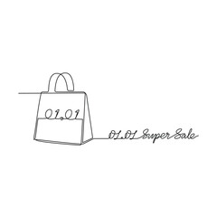 Continuous line drawing vector illustration of a Day Sale 01.01. A super sale design presented in a simple, linear, continuous-line style. An online shopping&ndash;themed concept for your design assets.