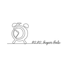 Continuous line drawing vector illustration of a Day Sale 02.02. A super sale design presented in a simple, linear, continuous-line style. An online shopping&ndash;themed concept for your design assets.