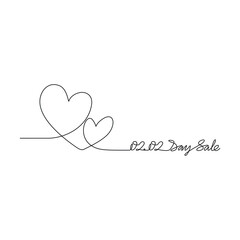 Continuous line drawing vector illustration of a Day Sale 02.02. A super sale design presented in a simple, linear, continuous-line style. An online shopping&ndash;themed concept for your design assets.