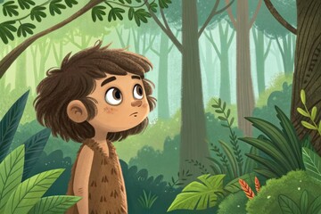 Child Explores a Forest Filled With Plants and Trees During the Day