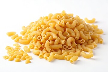 Macaroni Pasta on White Background Ready for Cooking or Serving