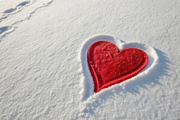 Heart Shape Traced in Snow Showing a Striking Contrast of Colors