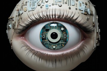 Detailed cybernetic eye blending technology and human anatomy, symbolizing ai vision
