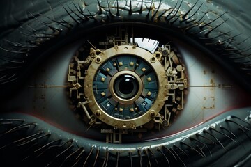 Cybernetic eye showing advanced technological mechanics and artificial human vision