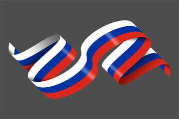 Dynamic waving ribbon in Russian flag colors, a modern vector illustration for national events and patriotic designs.