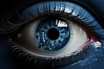 Bionic eye showing advanced cybernetic technology integration into human vision