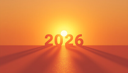 New year 2026 with bright sun shining in the background