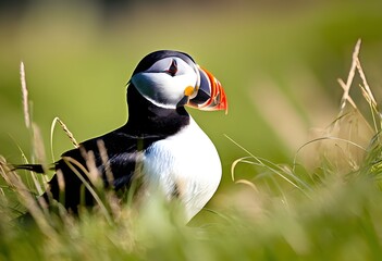 A close up of an Atlantic Puffin