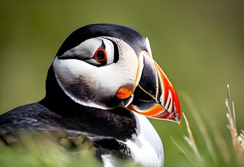 A close up of an Atlantic Puffin