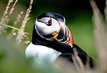 A close up of an Atlantic Puffin
