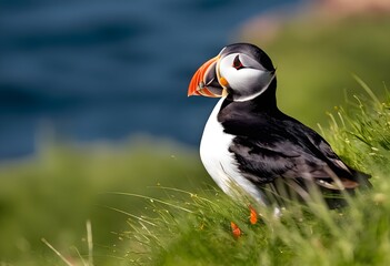 A close up of an Atlantic Puffin