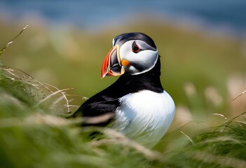 A close up of an Atlantic Puffin