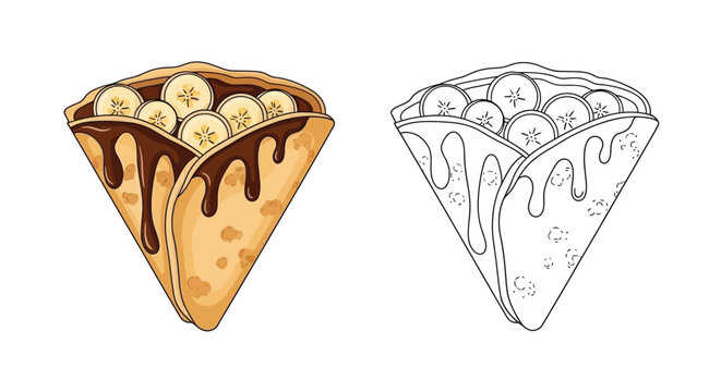 Delicious crepe filled with sliced bananas and drizzled with rich chocolate sauce