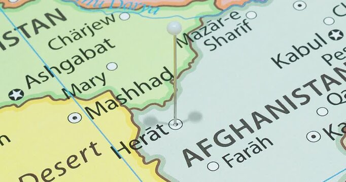 A zoom out of a white pin into herat city of afghanistan political map