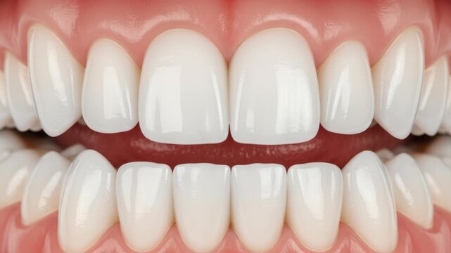 Closeup sequence of smiling teeth with detailed dental movement and alignment