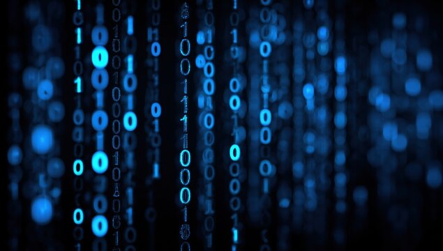 digital background featuring blue numbers and code, creating an atmosphere of data technology and cybersecurity binary number streams flowing on a black background Generative AI - Powered by Adobe
