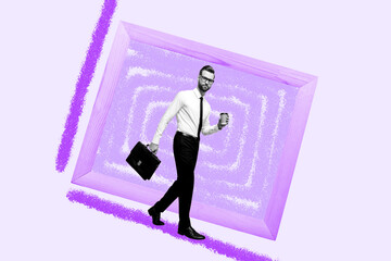 Sketch contemporary art photo collage of happy girl guy stand vertex hypnosis doodle picture tension manipulation lie spam