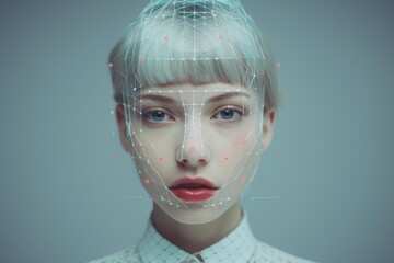 Woman experiencing facial recognition technology for biometric security