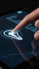 Index finger reaching to press touchscreen option symbolizing innovation