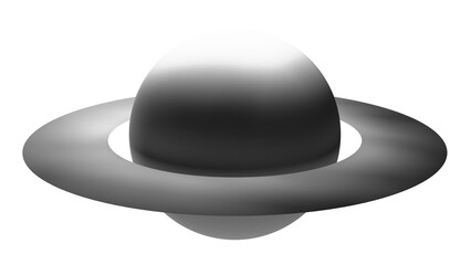 A black and white mockup of the planet Saturn with gradient shadows on the planet itself and its ring or belt. A primitive mockup of the planet Saturn. A primitive template of the planet Saturn. © Alexander Sulghin