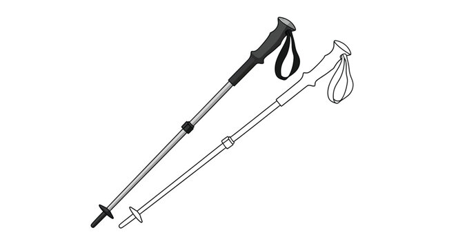 Diagram of two hiking or trekking poles one extended and one collapsed