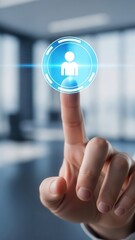 Index finger tapping virtual icon symbolizing user action