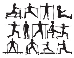 Rehabilitation and Physiotherapy Silhouettes on White Background Vector Fully Editable Smart Object Text Effect