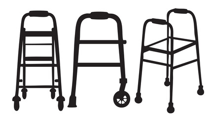 Crutch Walker Disabled Person Icon Silhouettes on White Background Vector Fully Editable Smart Object Text Effect