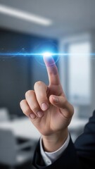 Index finger tapping invisible touchscreen demonstrating modern technology use