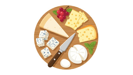 Delicious cheese board platter with various types of cheese, grapes, and a knife, perfect for culinary inspiration and gourmet food presentations