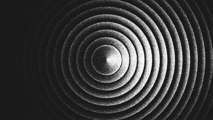 Minimalist geometric artwork of concentric circles in stippling style forming layered geometry. Precise geometric structure of concentric circles arranged in balance and harmony. Vector illustration