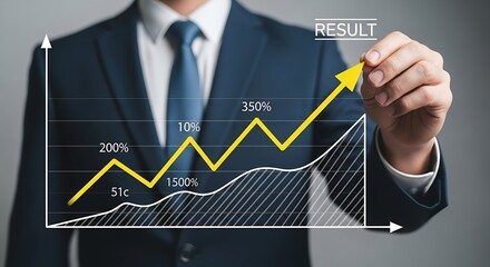 Businessman drawing a rising graph indicating business growth and success.