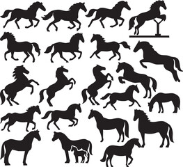 Horse Running and Galloping Silhouettes on White Background Vector Fully Editable Smart Object Text Effect