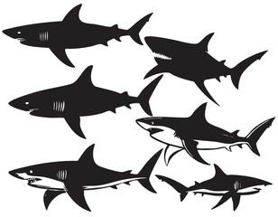 Shark and Fish Marine Silhouettes on White Background Vector Fully Editable Smart Object Text Effect