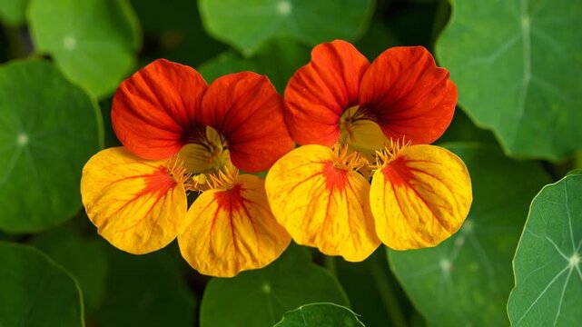 Vibrant Nasturtium Flowers Blooming in Lush Green Garden